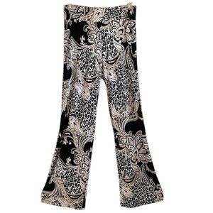 Cache Black/White/Tan Paisley+Animal Print Pull-On Wide-Leg Palazzo Pants 6 EUC